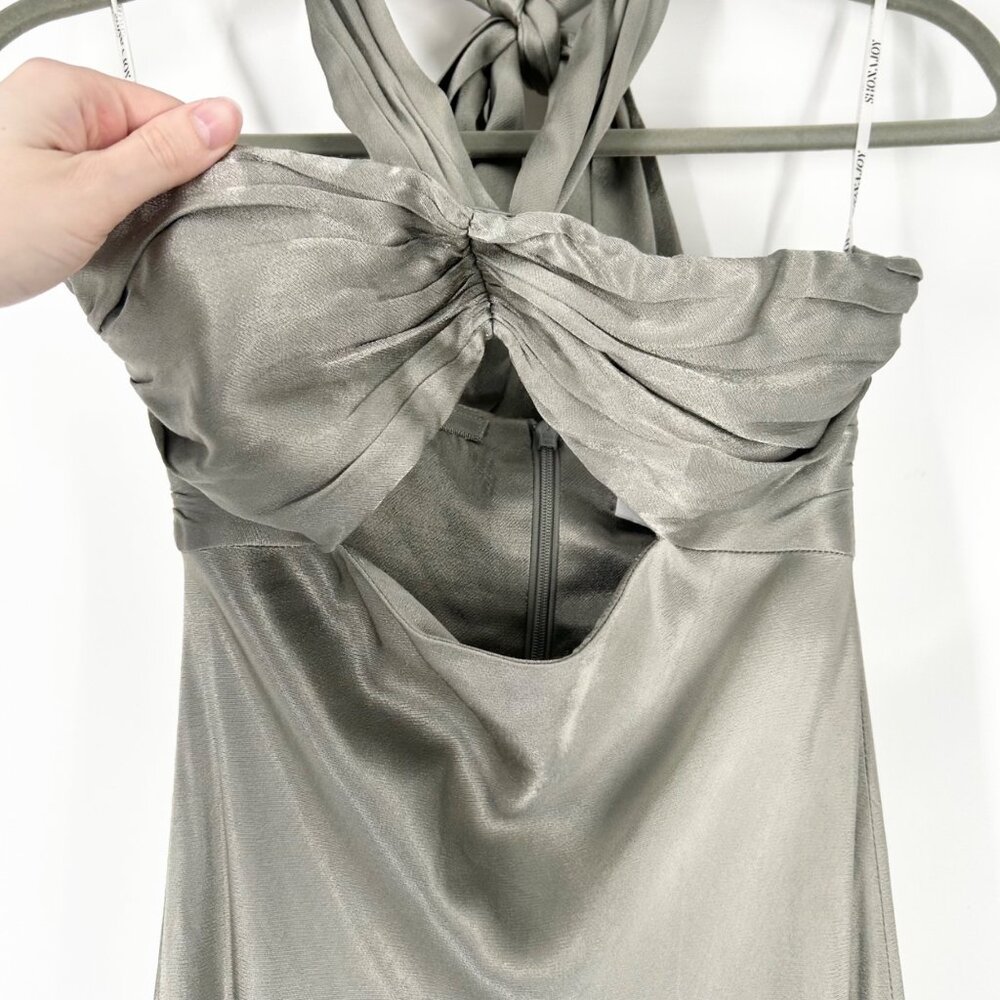 NWT Shona Joy La Lune Ruched Halter Maxi Dress in Sage 4 - Picture 5 of 10
